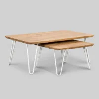 Dębowe stoliki kawowe w industrialnym stylu, idealne do salonu, i wnętrz typu studio. ShapeShake.design 100 × 60 × 38 cm 55 × 55 × 33 cm