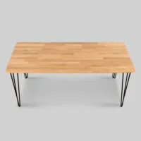 Dębowe biurko oparte na ultranowoczesnych, modnych nogach typu hairpin wykonanych z czarnych prętów. Idealne do pracowni i stylowego biura. ShapeShake.design 160 × 65 × 74 cm