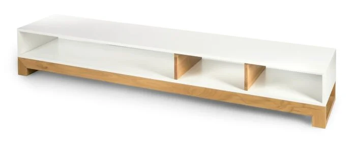 Dębowa biała szafka pod telewizor idealna do salonu i wnętrz typu studio. ShapeShake.design 200 × 40 × 34 cm