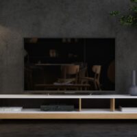 Szafka RTV dębowa biała pod tv na sprzęt audio minimalistyczna prosta ShapeShake.design